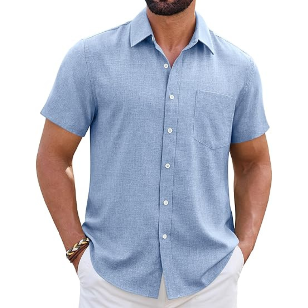 Short Sleeve Wrinkle Casual Untucked Button Down Shirts For Men 