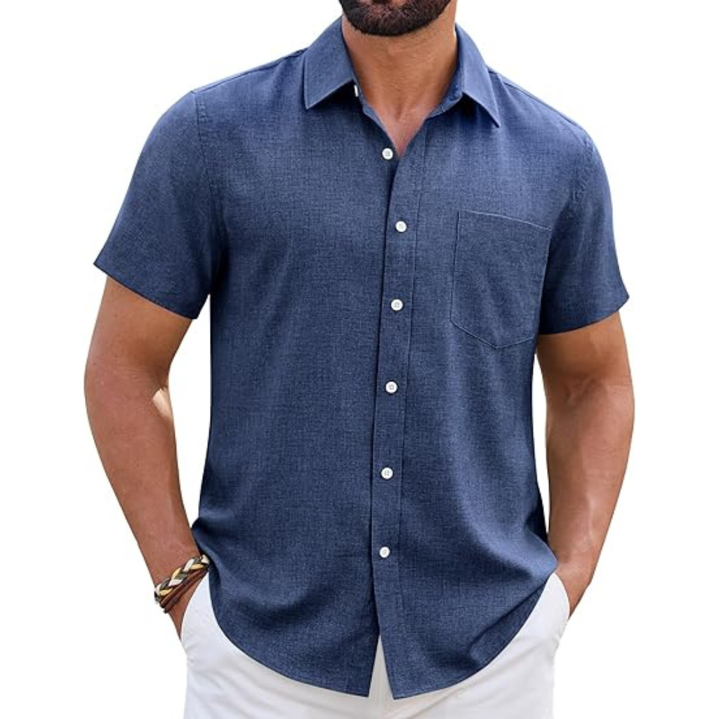 Short Sleeve Wrinkle Casual Untucked Button Down Shirts For Men 