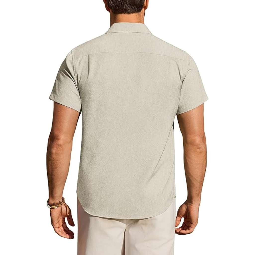 Short Sleeve Wrinkle Casual Untucked Button Down Shirts For Men 