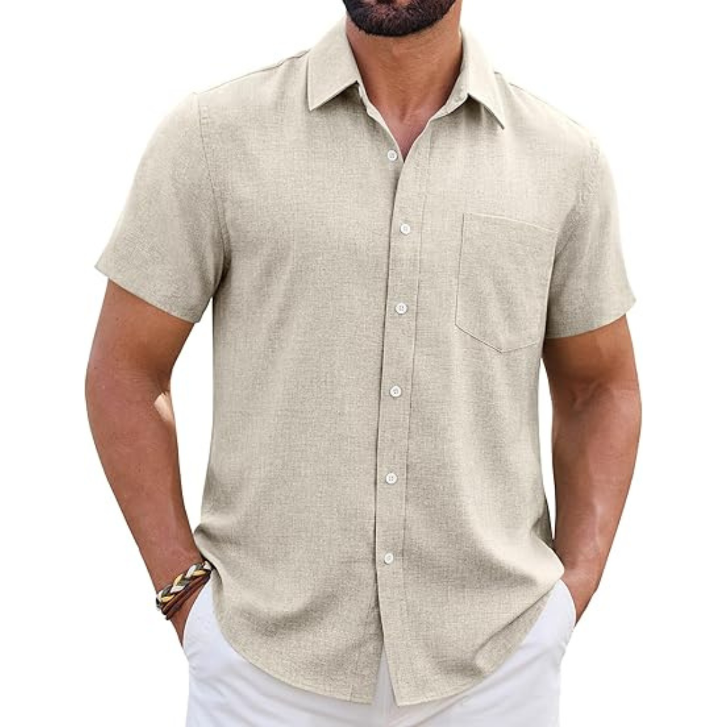 Short Sleeve Wrinkle Casual Untucked Button Down Shirts For Men 