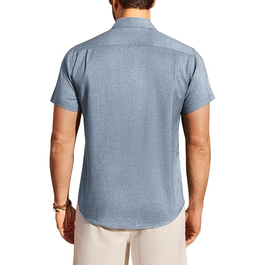 Short Sleeve Wrinkle Casual Untucked Button Down Shirts For Men 