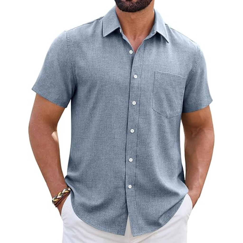 Short Sleeve Wrinkle Casual Untucked Button Down Shirts For Men 