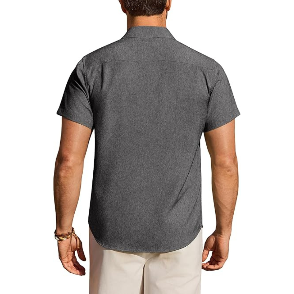 Short Sleeve Wrinkle Casual Untucked Button Down Shirts For Men 