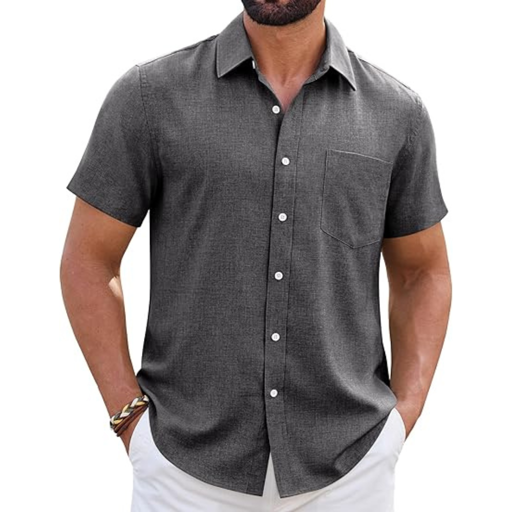 Short Sleeve Wrinkle Casual Untucked Button Down Shirts For Men 
