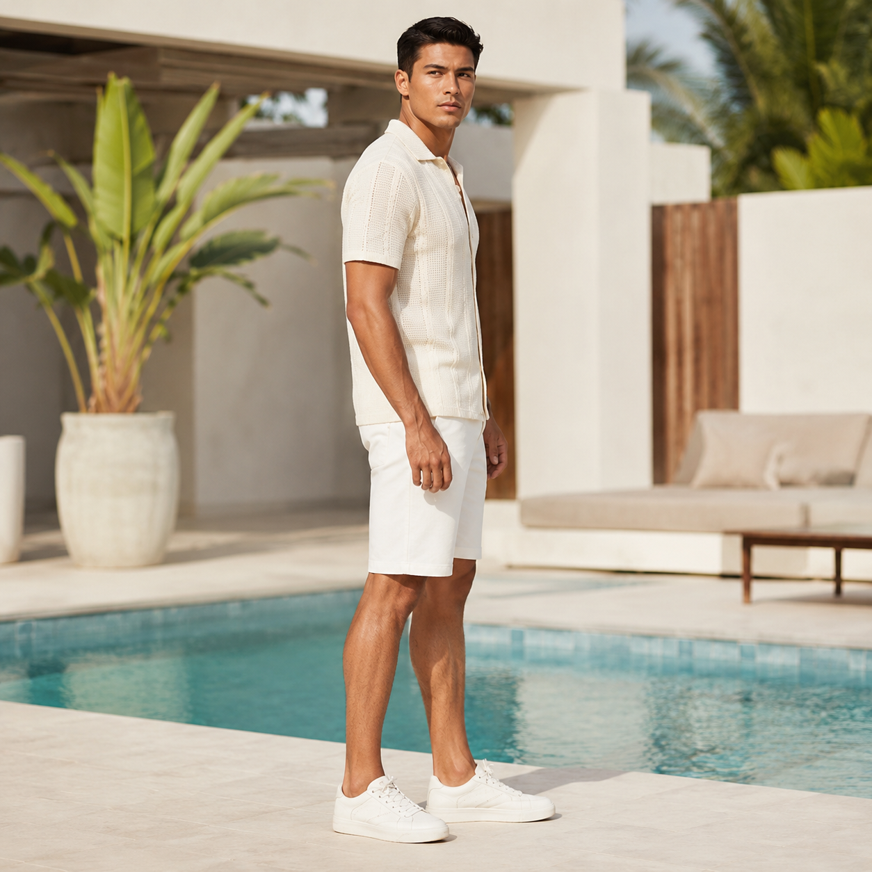 Short Sleeve Beach T Shirt With Textured Design For Men