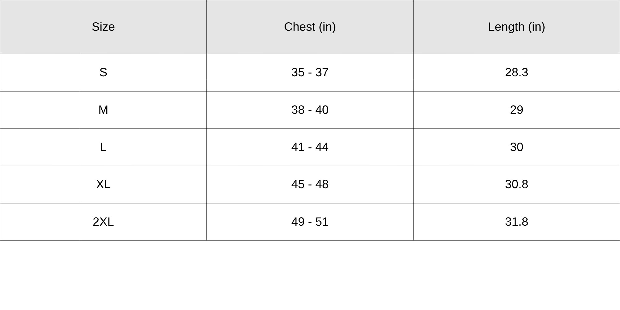 Size Chart
