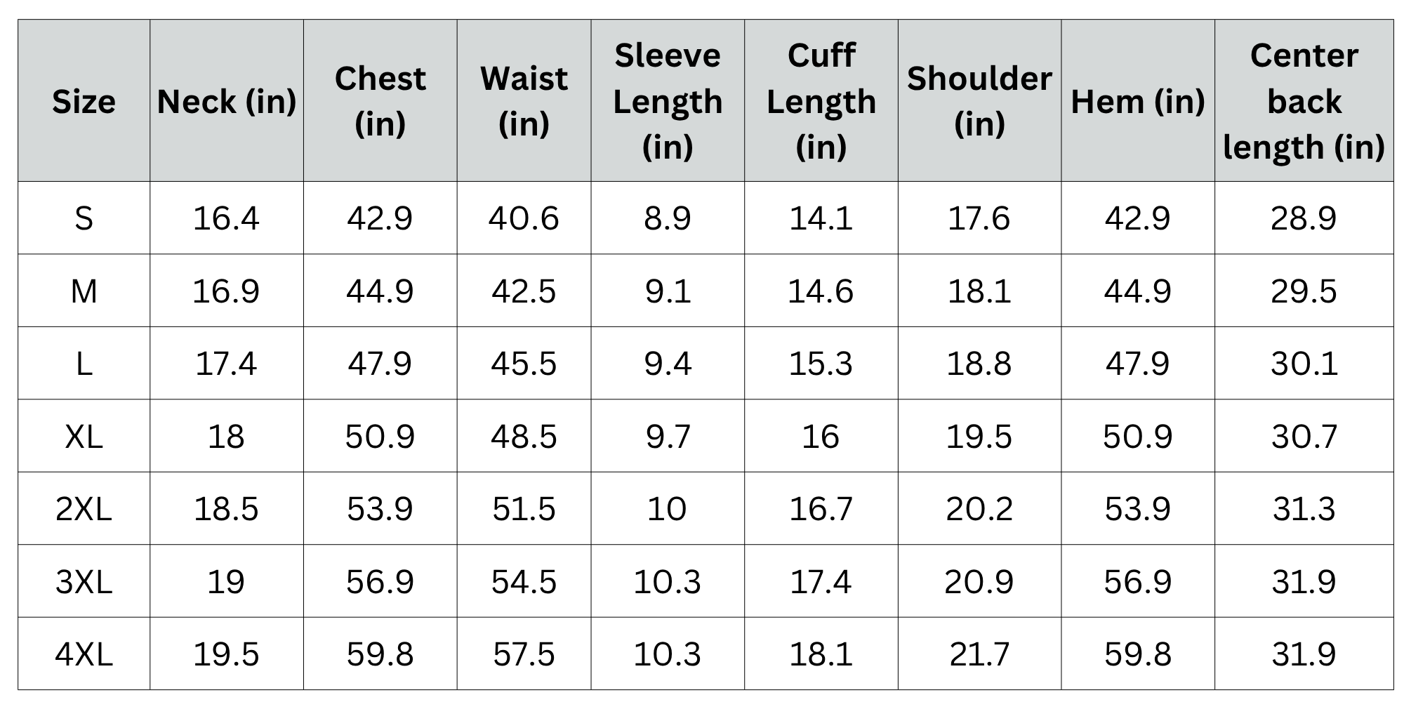 Size Chart
