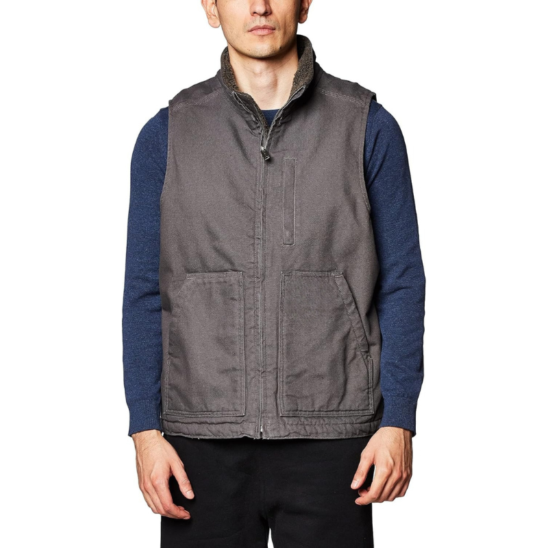 Men's Loose Fit Washed Duck Sherpa-Lined Mock-Neck Vest