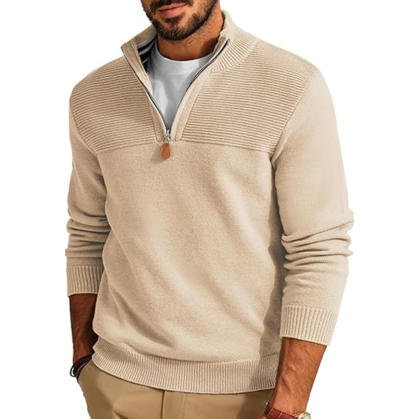Slim Fit Quarter Zip Knit Pullover Sweater For Men