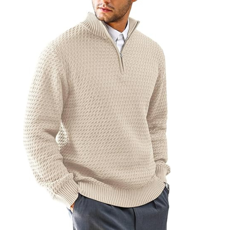Classic Quarter Zip Textured Pullover Sweater In Slim Fit Style For Men