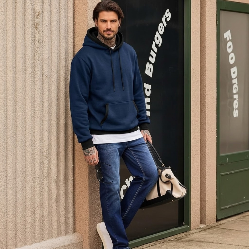 Cotton Casual Fleece Pullover Hoodie With Pockets For Men