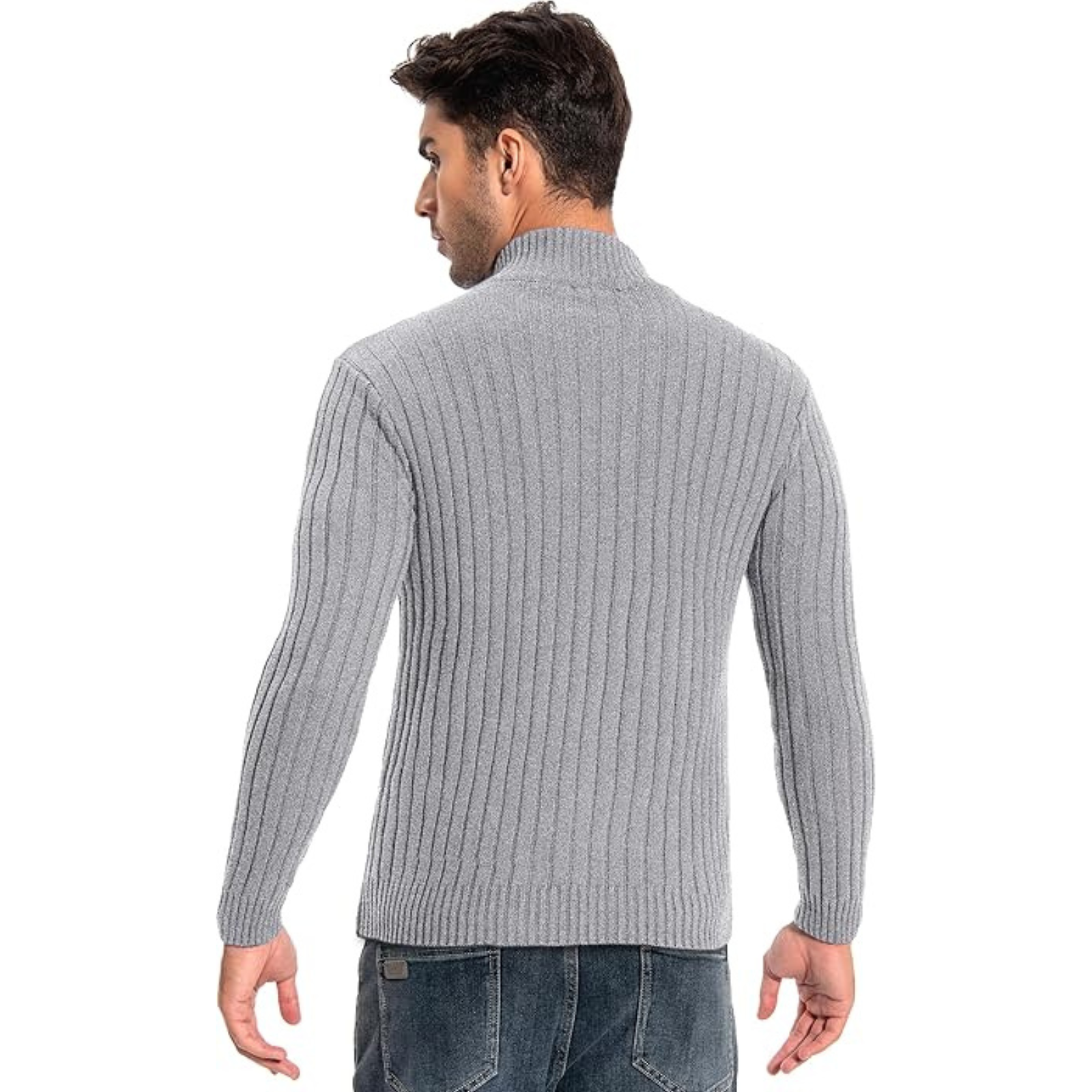 Full Zip Knit Cardigan Sweater With Stand Collar And Pockets