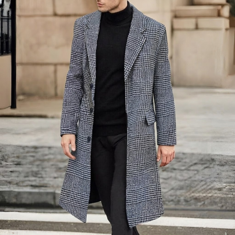 Classic Long Business Trench Coat With Pockets For Men