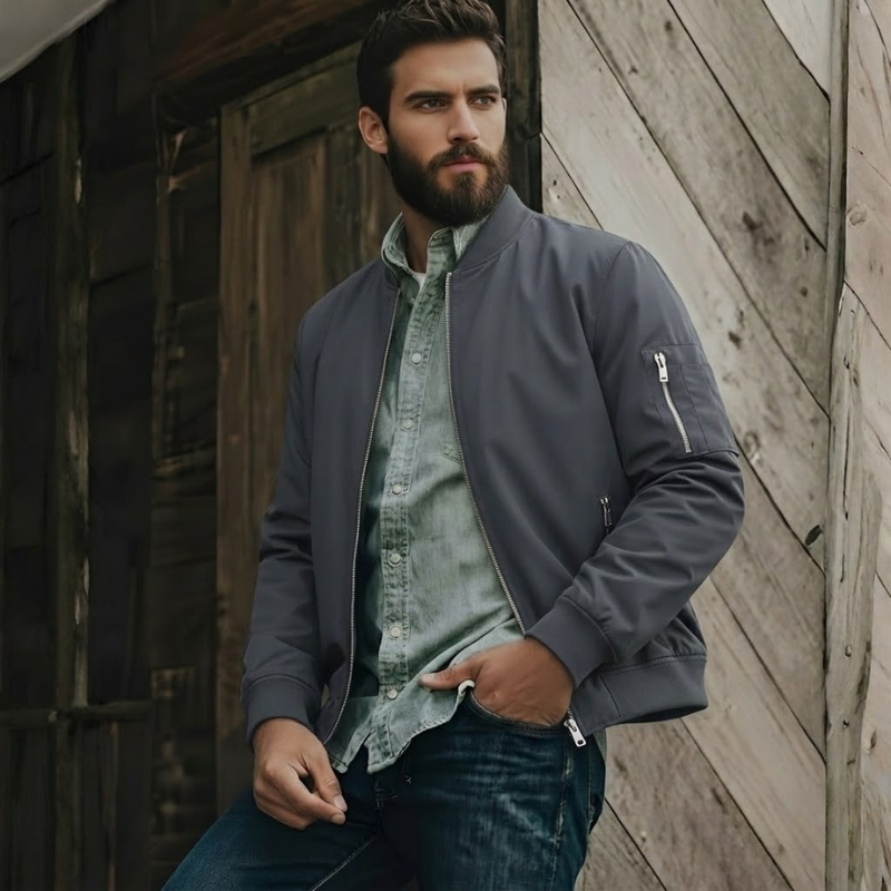 Lightweight Zip Up Bomber Jacket With Utility Pocket For Men