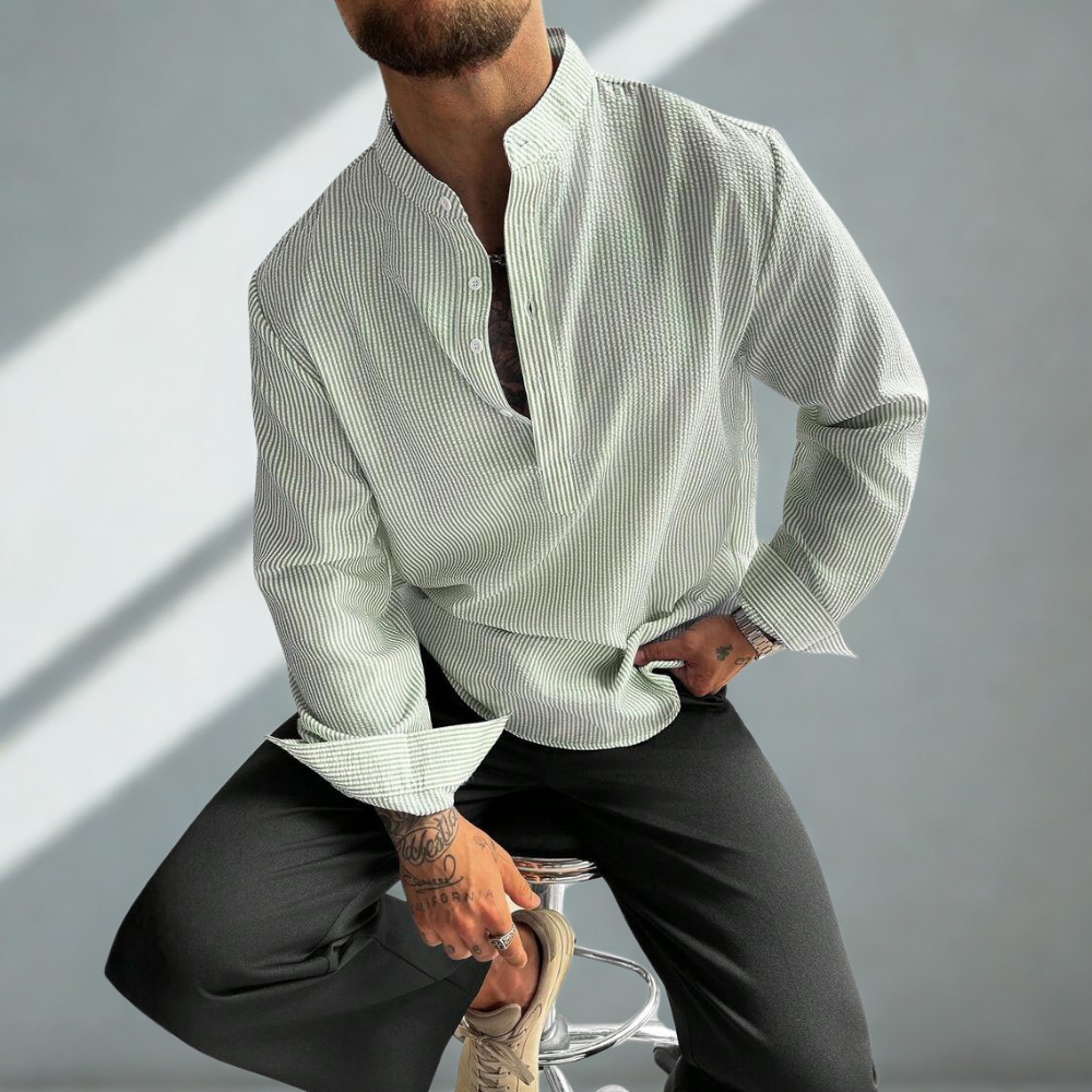 Placket Long Sleeve Vacation Shirt For Men