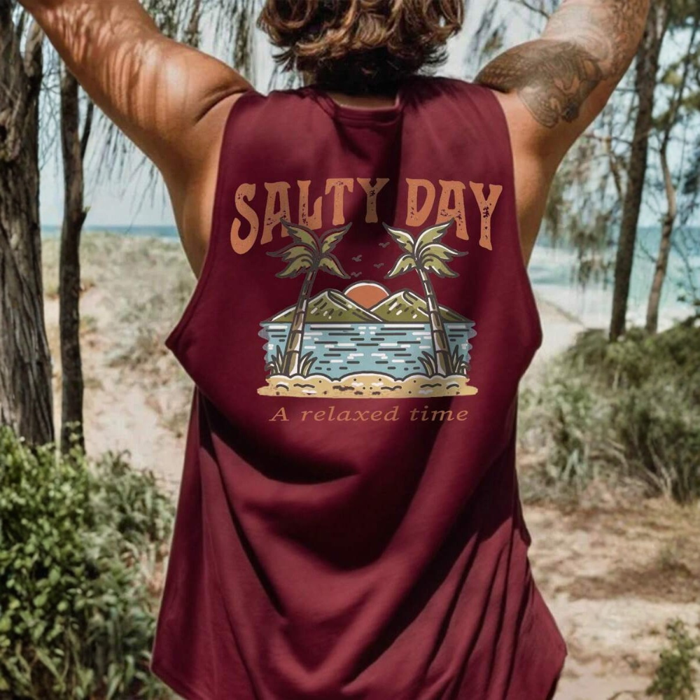 Coastal Summer Vacation Tree Print Tank Top For Men
