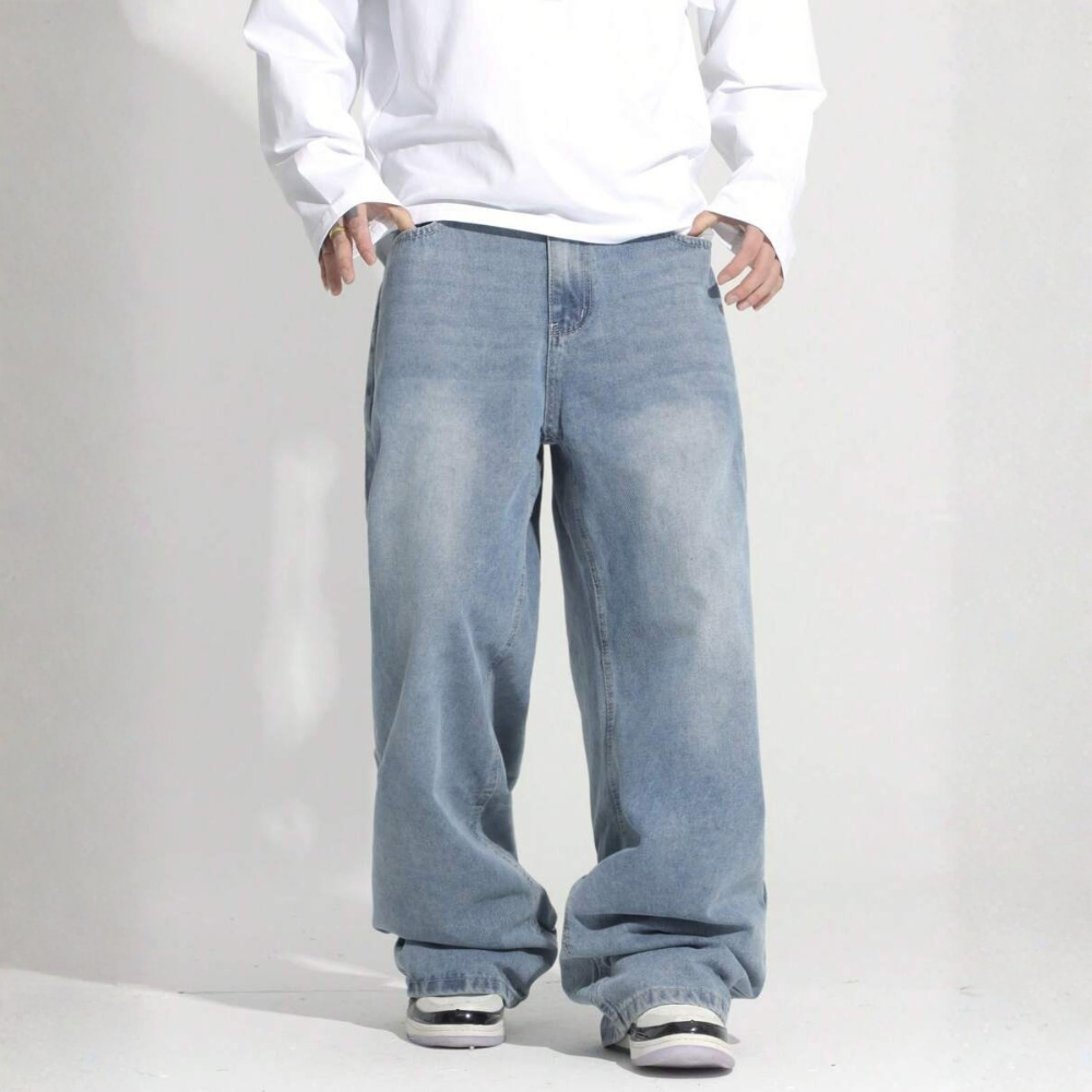 Loose Washed Denim Casual Baggy Wide Jeans For Men