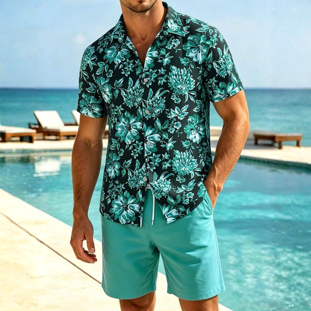 Summer Short Sleeve Shirt And Shorts Set For Men 