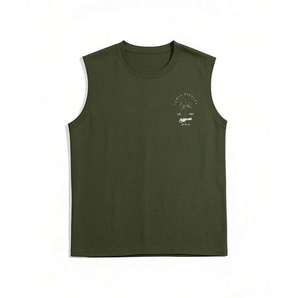 Coconut Tree Letter Print Casual Tank Top For Men