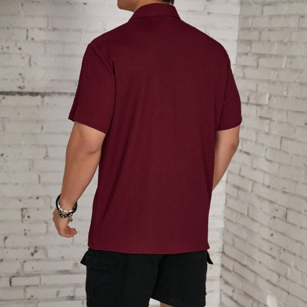 Solid Color Button Up Short Sleeve Casual Shirt For Men