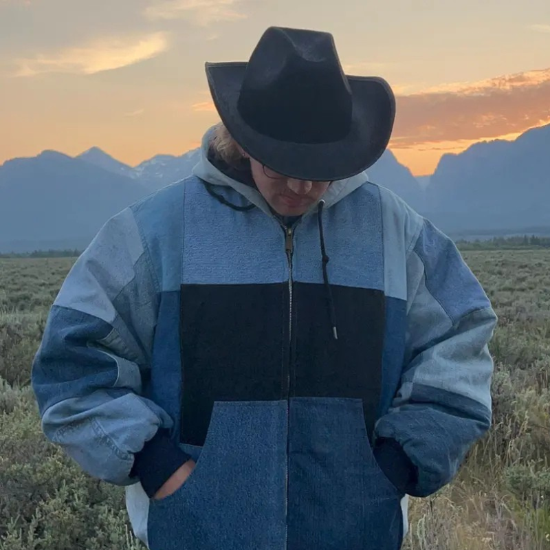 Patchwork Denim Hooded Jacket For Cold Weather