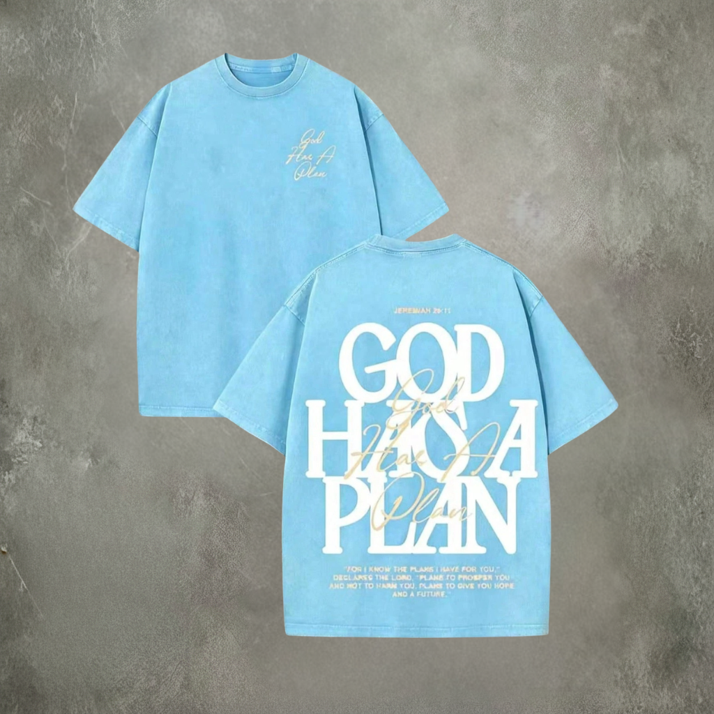 God Has A Plan Graphic Tee Double Sided Print Washed T Shirt