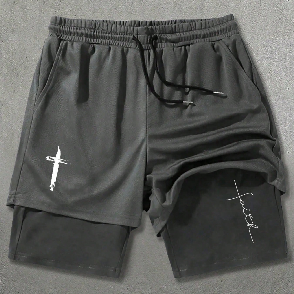 Street Style Cross Printed Shorts With Drawstring For Men