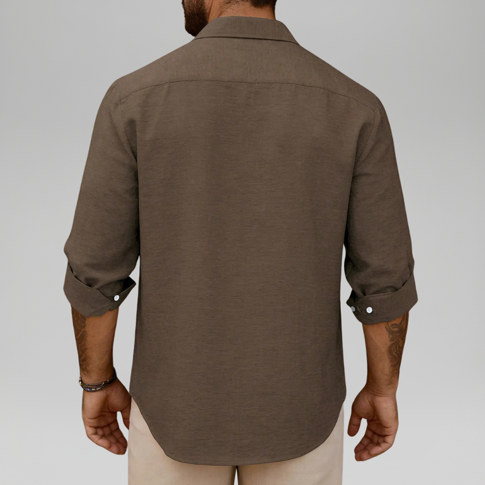 Linen Blend Long Sleeve Button Up Shirt For Men