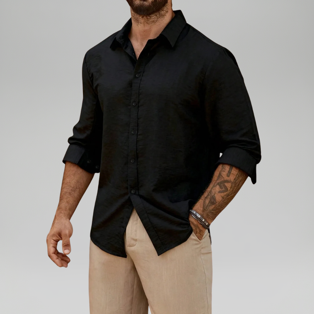 Linen Blend Long Sleeve Button Up Shirt For Men