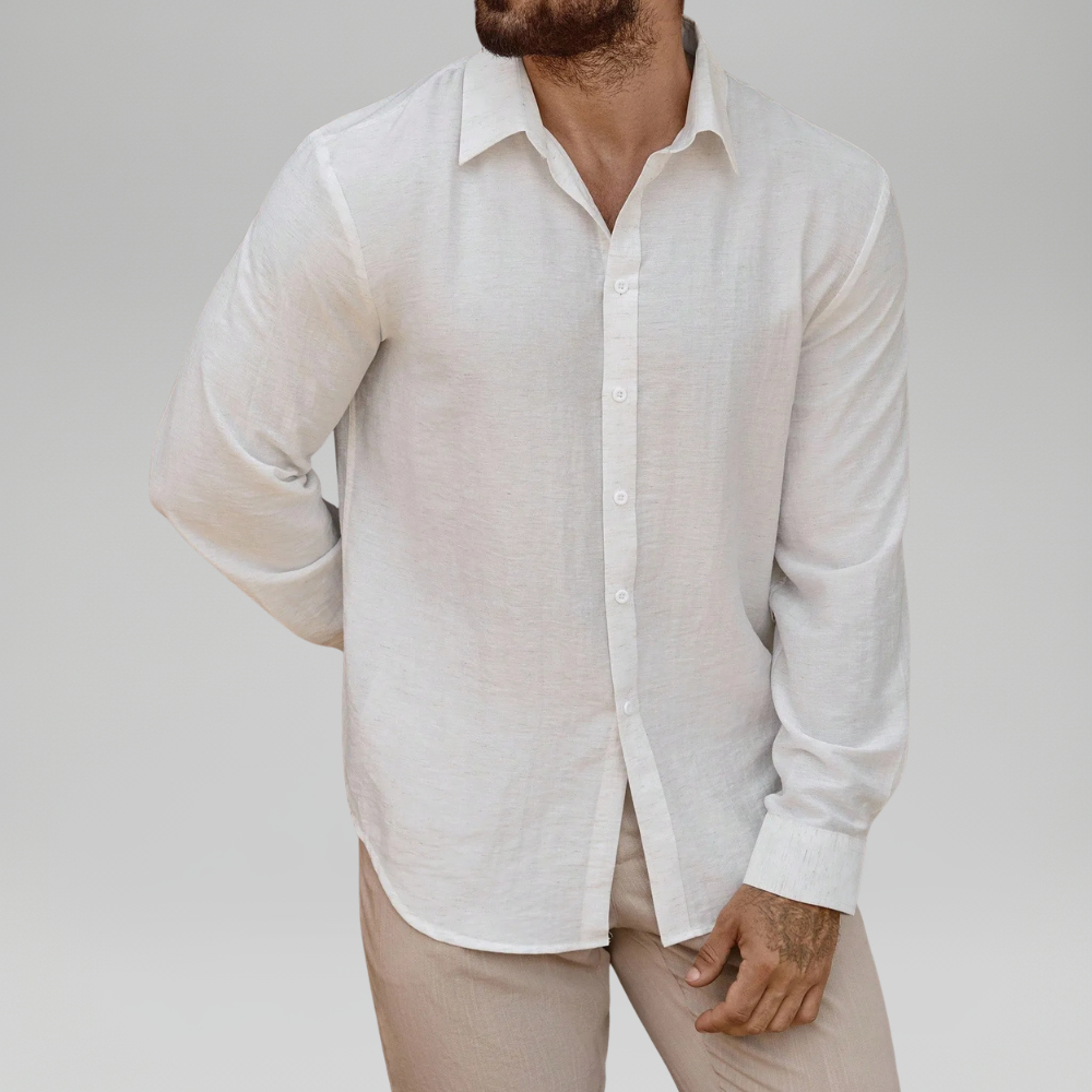 Linen Blend Long Sleeve Button Up Shirt For Men