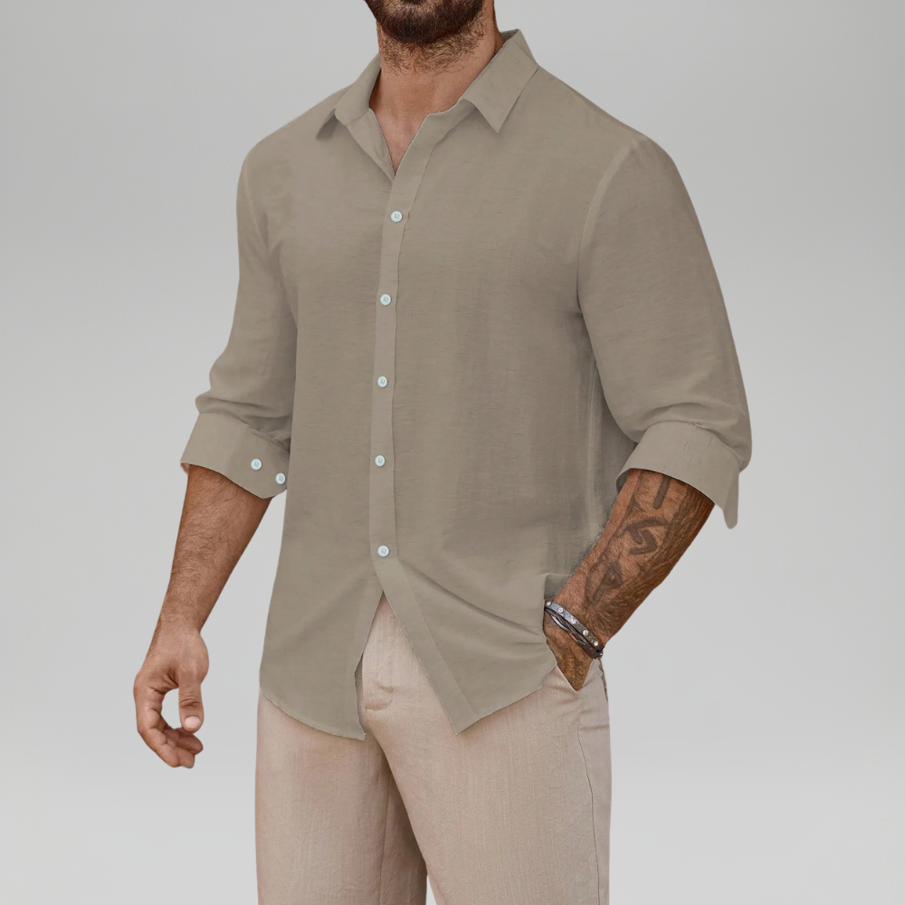 Linen Blend Long Sleeve Button Up Shirt For Men