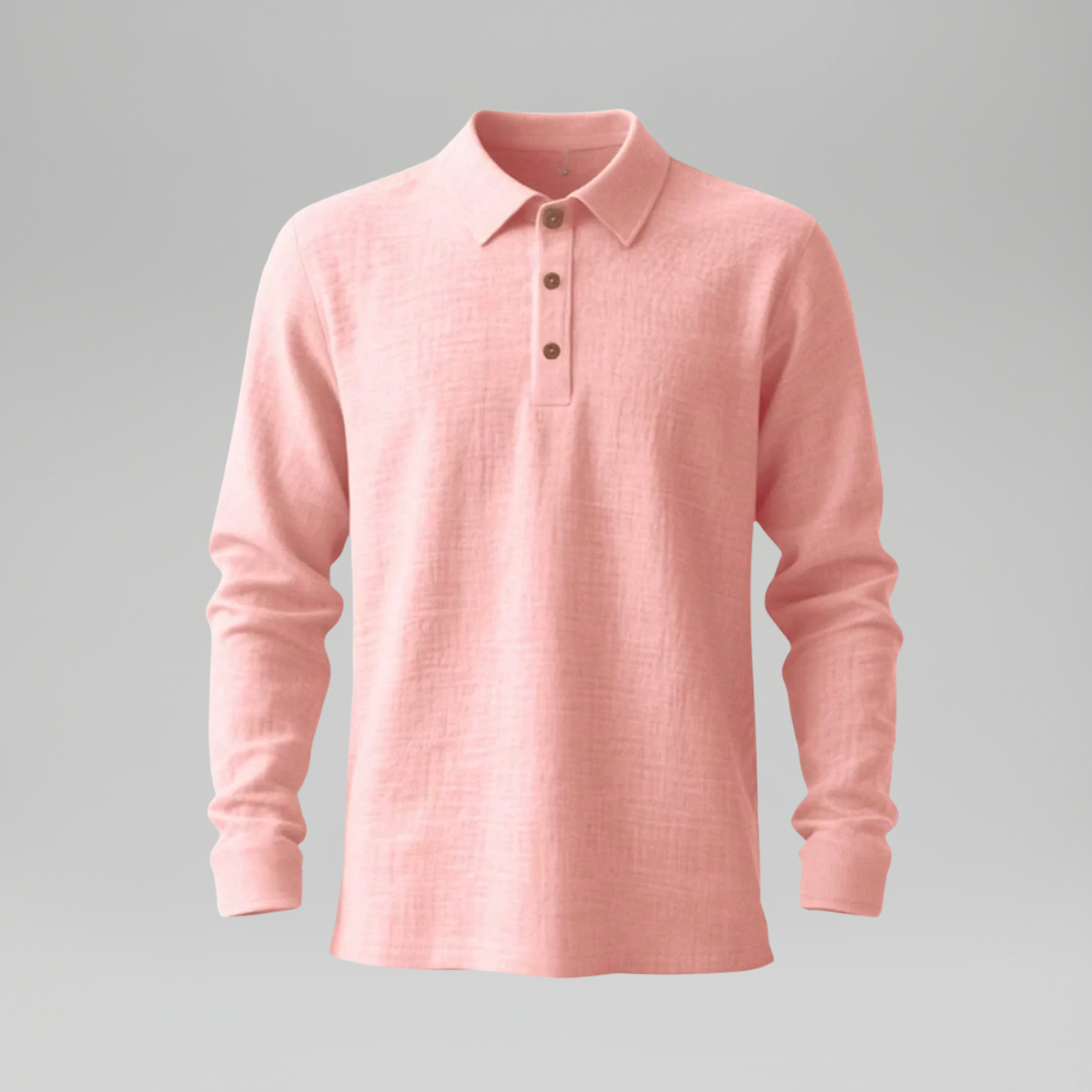 Lightweight Loose Fit Half Placket Long Sleeve Polo Shirt For Men