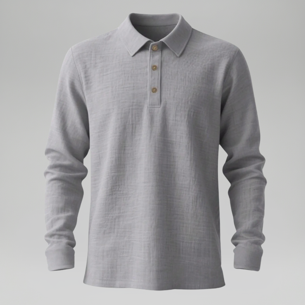 Lightweight Loose Fit Half Placket Long Sleeve Polo Shirt For Men