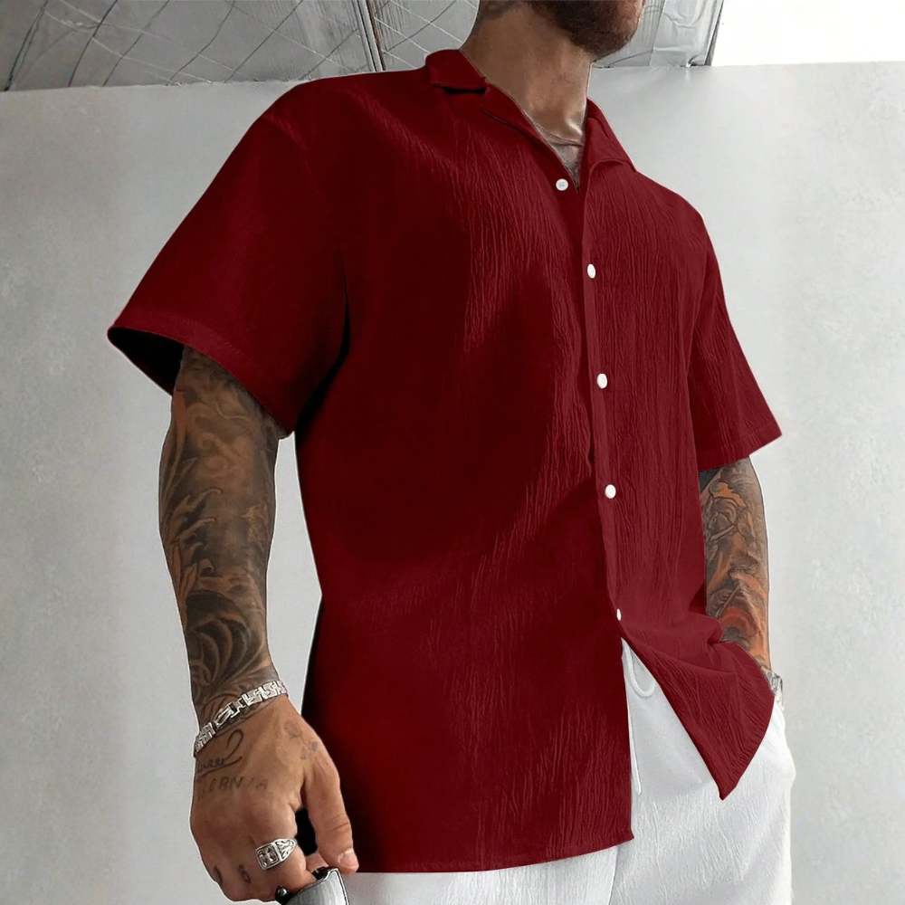 Retro Style Linen Short Sleeve Casual Beach Shirt For Men