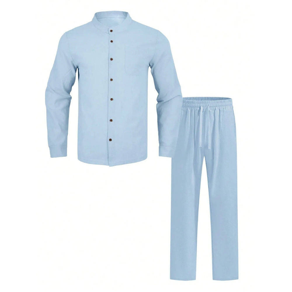 Lightweight Loose Long Sleeve Button Up Shirt And Straight Pants For Men