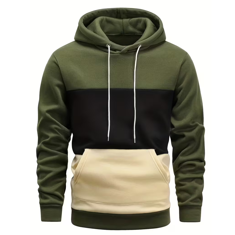 Casual Color Block Pullover Hoodie With Kangaroo Pocket For Men