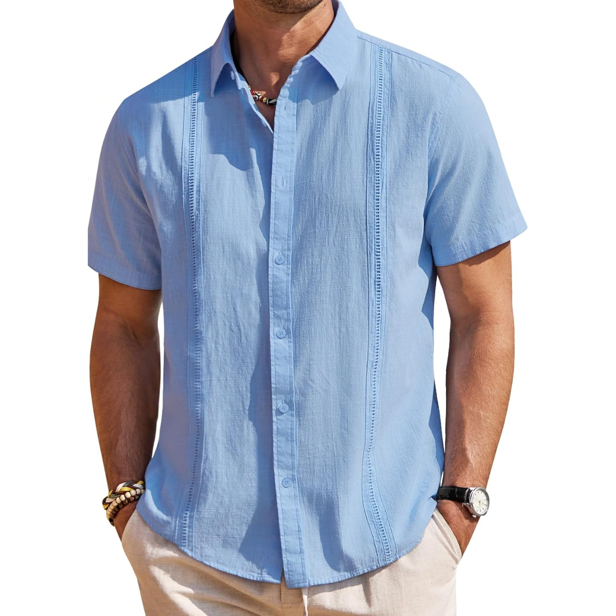 Short Sleeve Linen Cuban Collar Shirt For Men