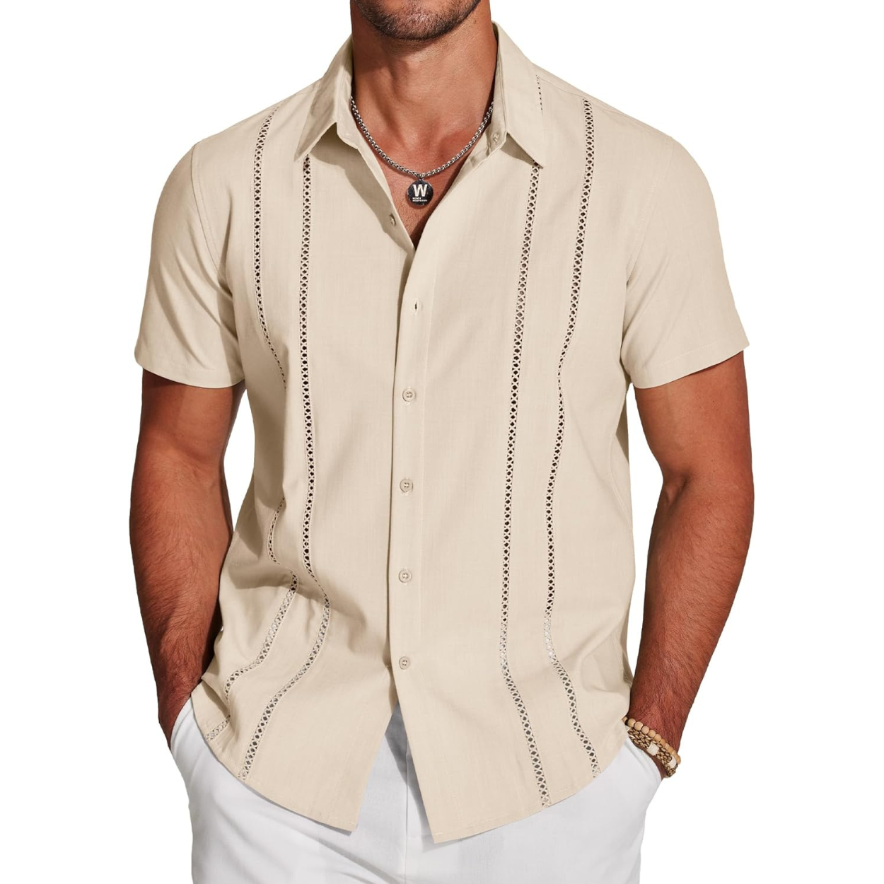Casual Summer Guayabera Short Sleeve Button Down Shirt