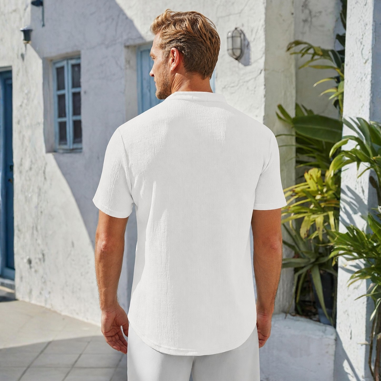 Short Sleeve Stand Collar Casual Beach Shirt For Men