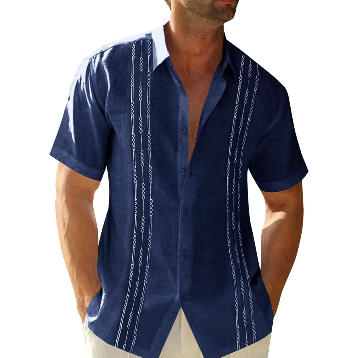 Mexican Embroidered Guayabera Button Down Shirt For Men