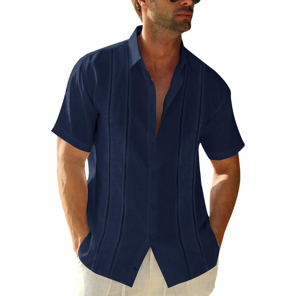 Men Casual Guayabera Embroidered Button Down Shirt