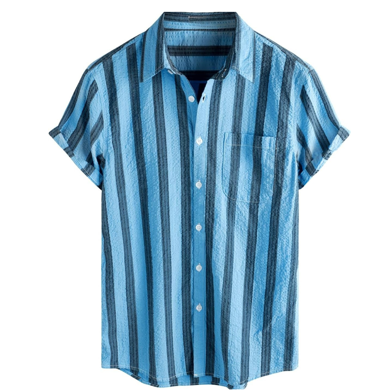 Striped Short Sleeve Button Down Shirt For Men