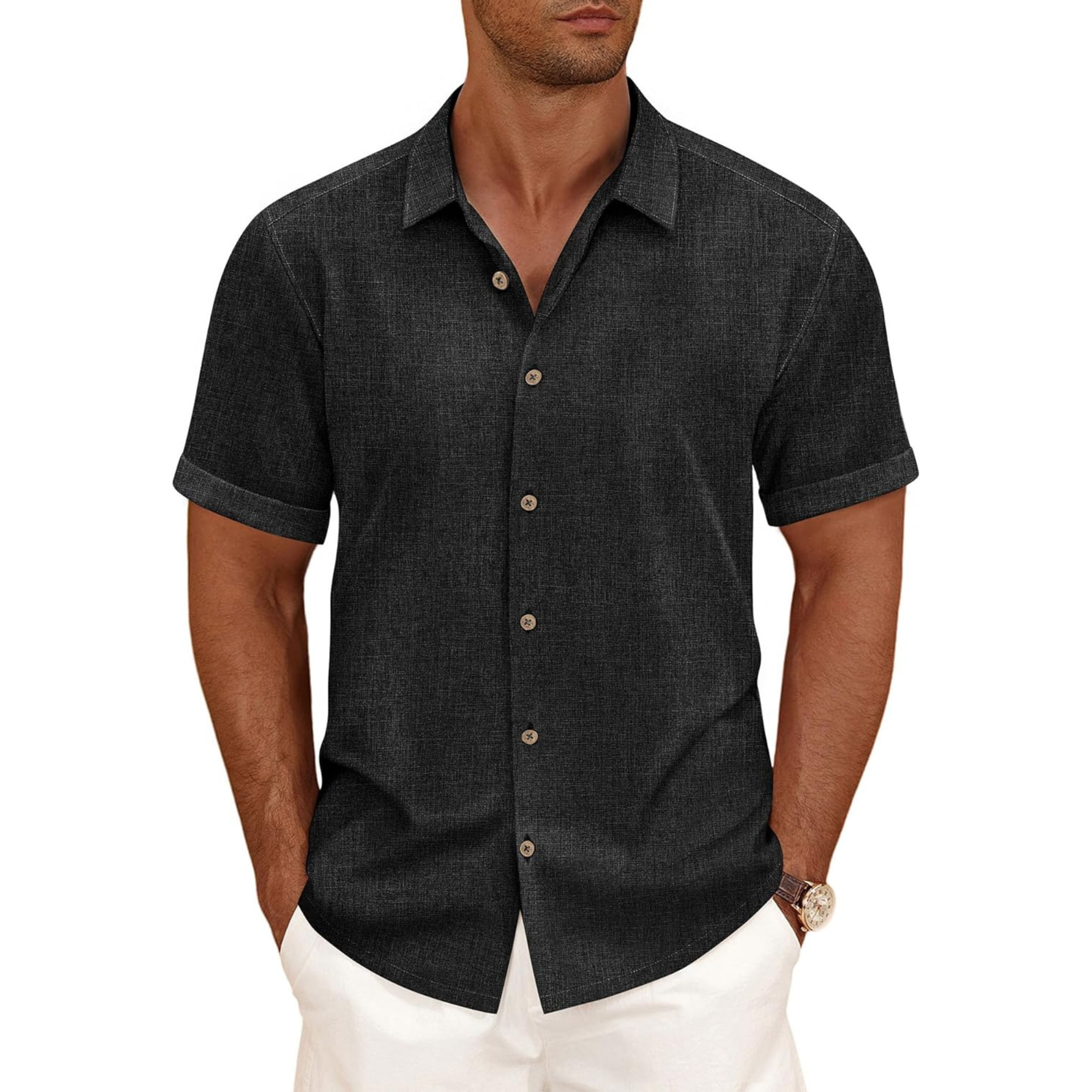 Casual Linen Blend Button Down Summer Shirt