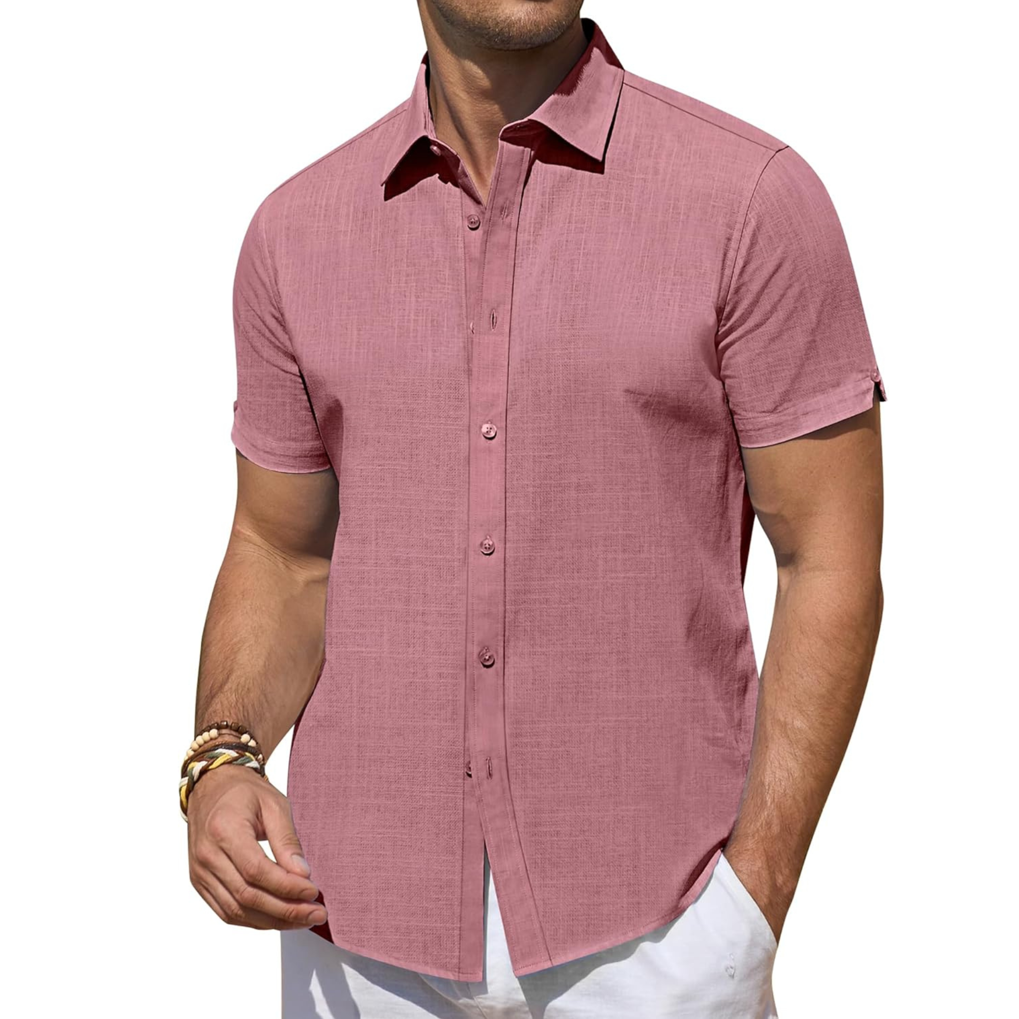 Short Sleeve Linen Beach Vacation Button Shirt