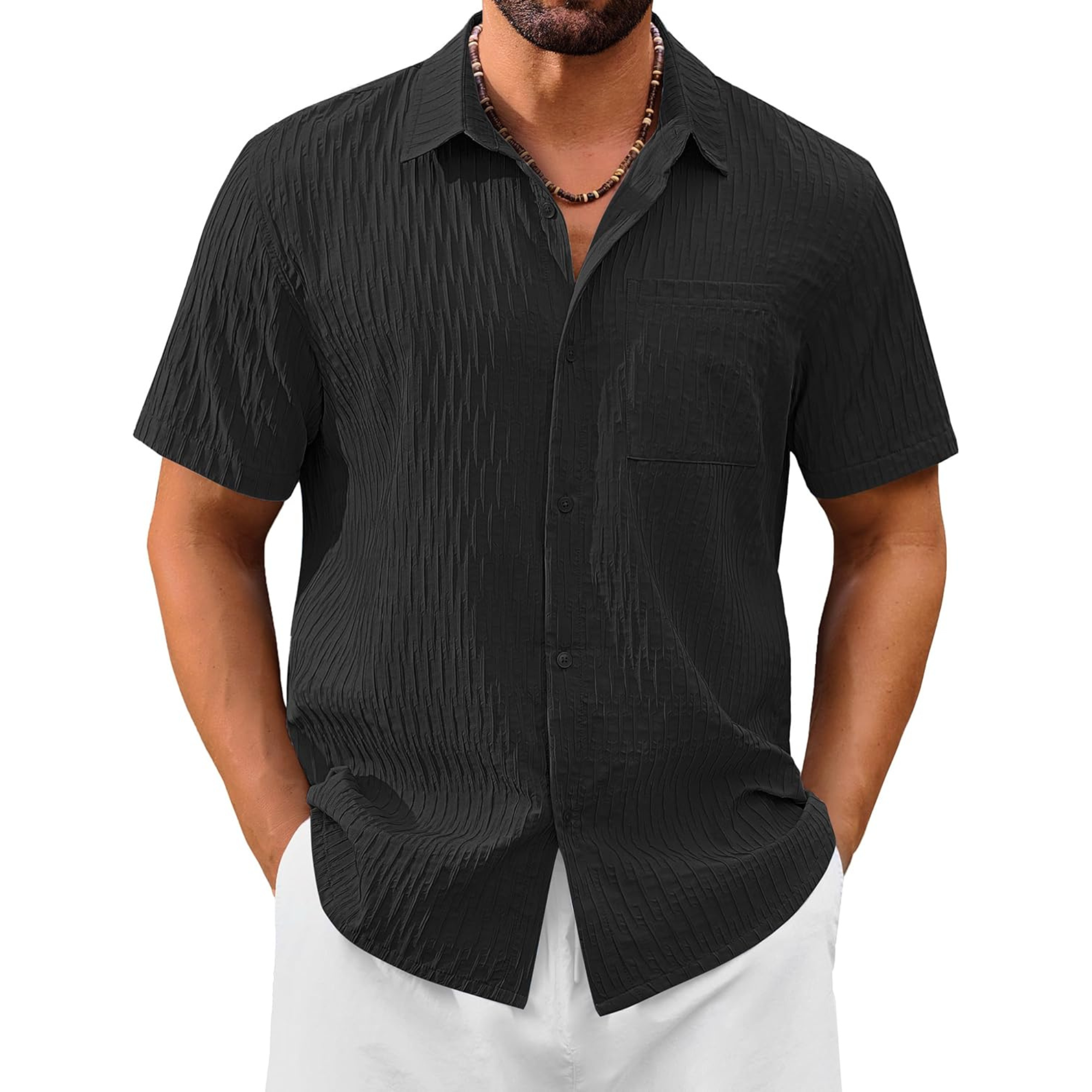 Summer Button Down Textured Pocket Shirt
