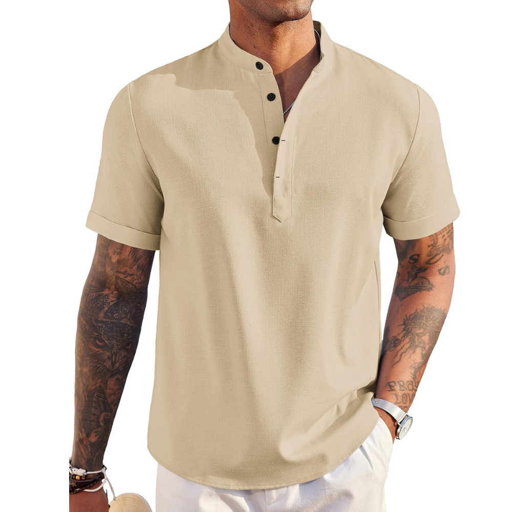 Linen Henley Shirt Casual Summer Beach T Shirts