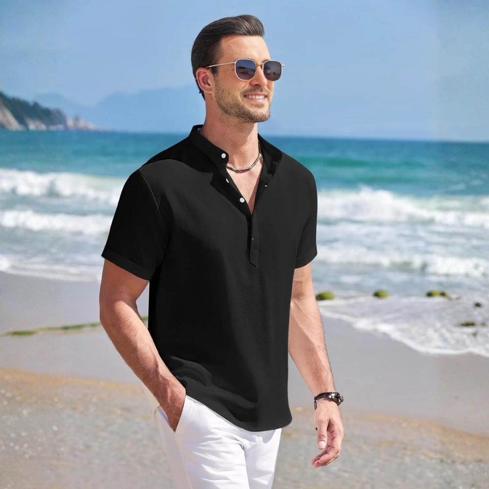 Linen Henley Shirt Casual Summer Beach T Shirts