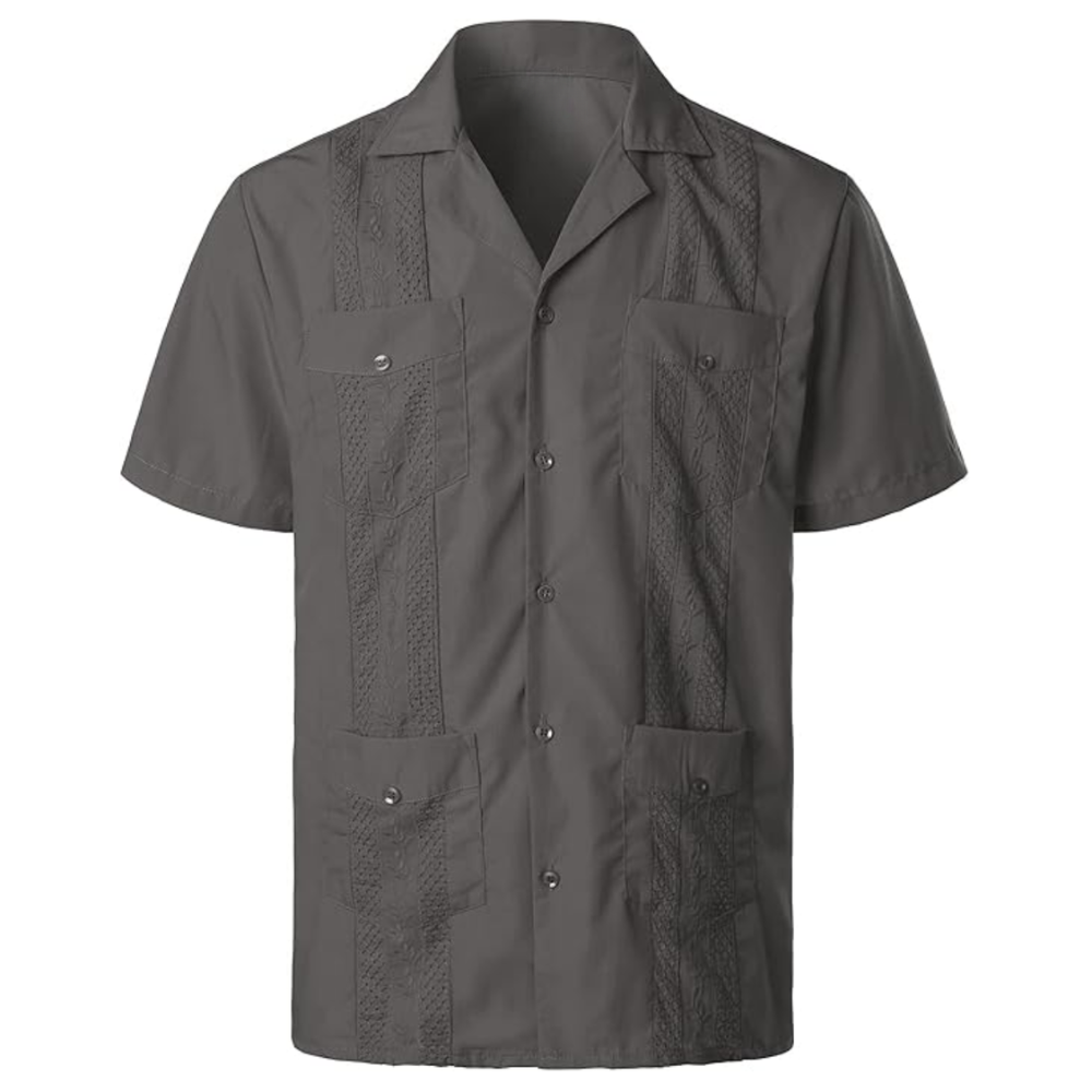 Short Sleeve Cuban Guayabera Button Down Shirt For Men