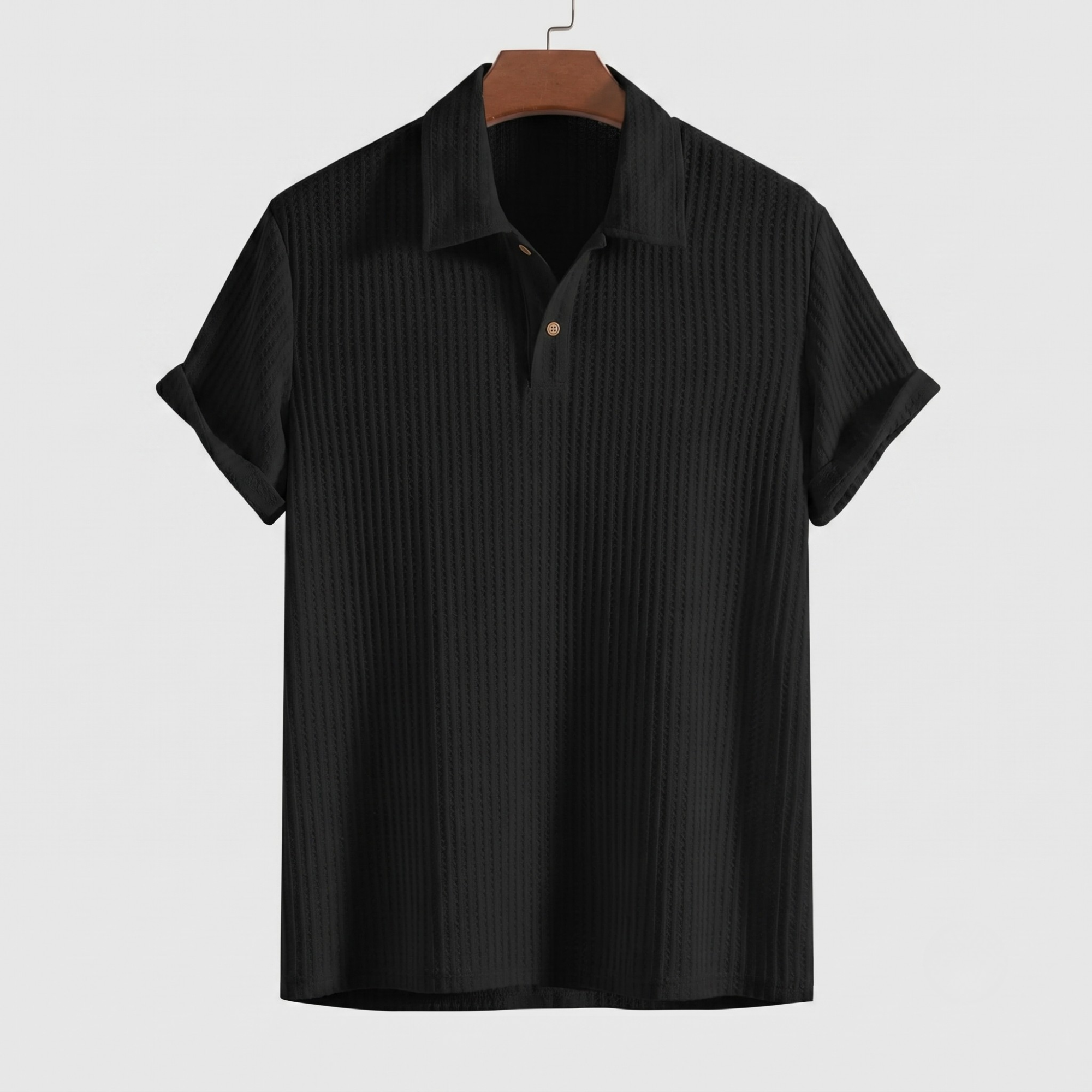 Plain Jacquard Knit Polo Shirt Regular Fit