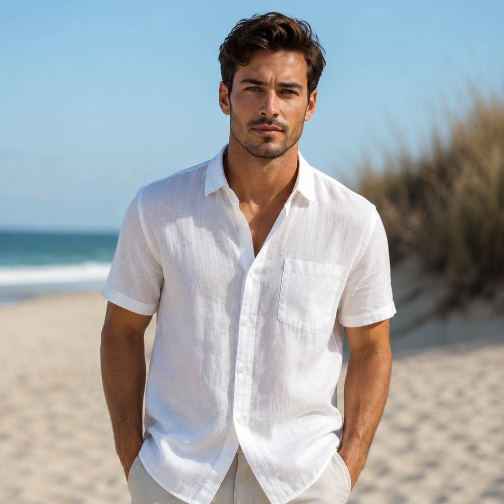 Solid Color Short Sleeve Casual Beach Shirt For Men